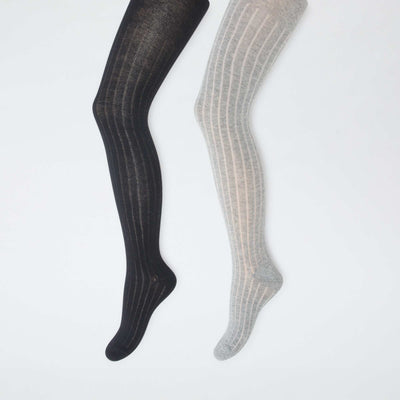 Warm ribbed knit tights - Pack of 2 GREY