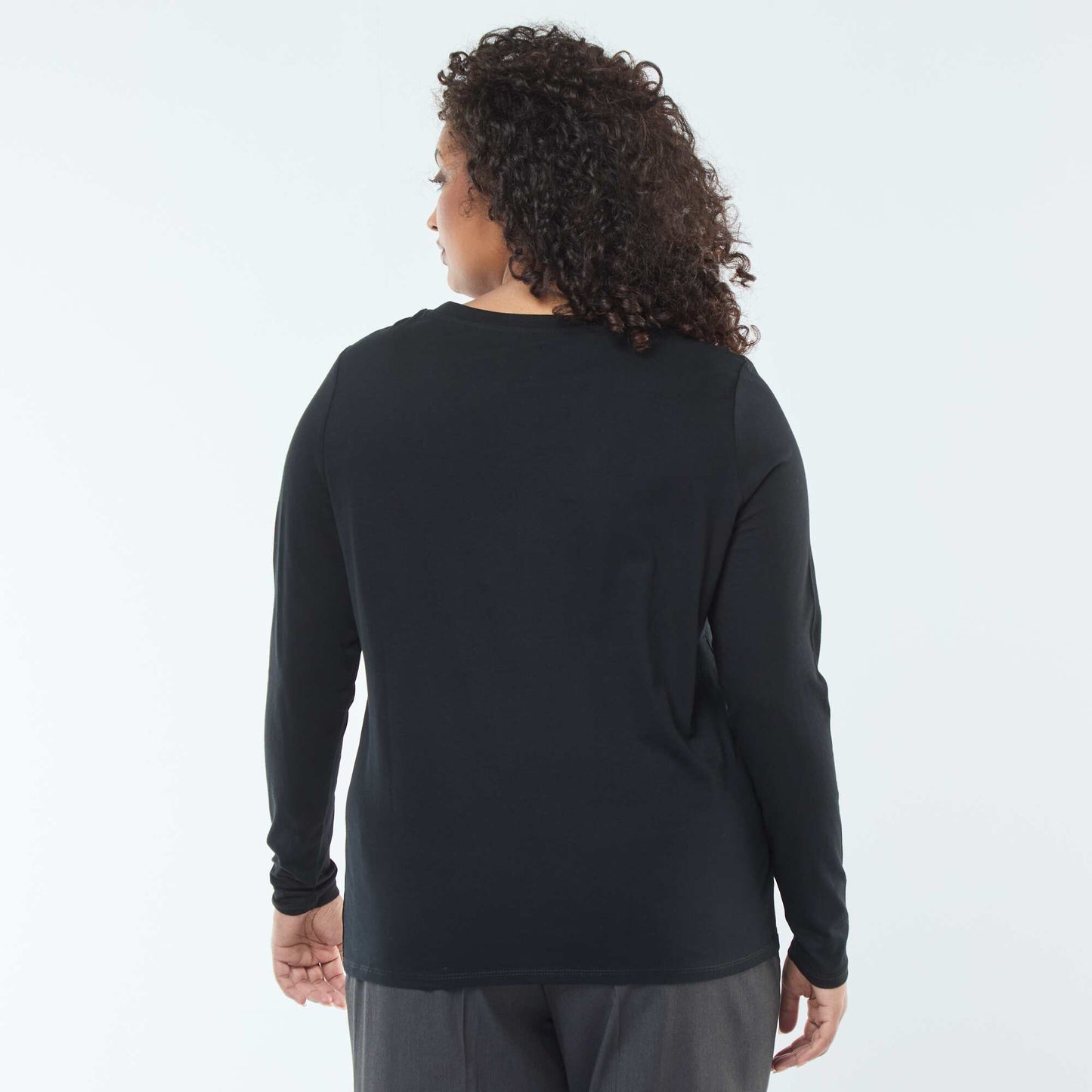 Jersey V-neck Long-Sleeve T-shirt BLACK