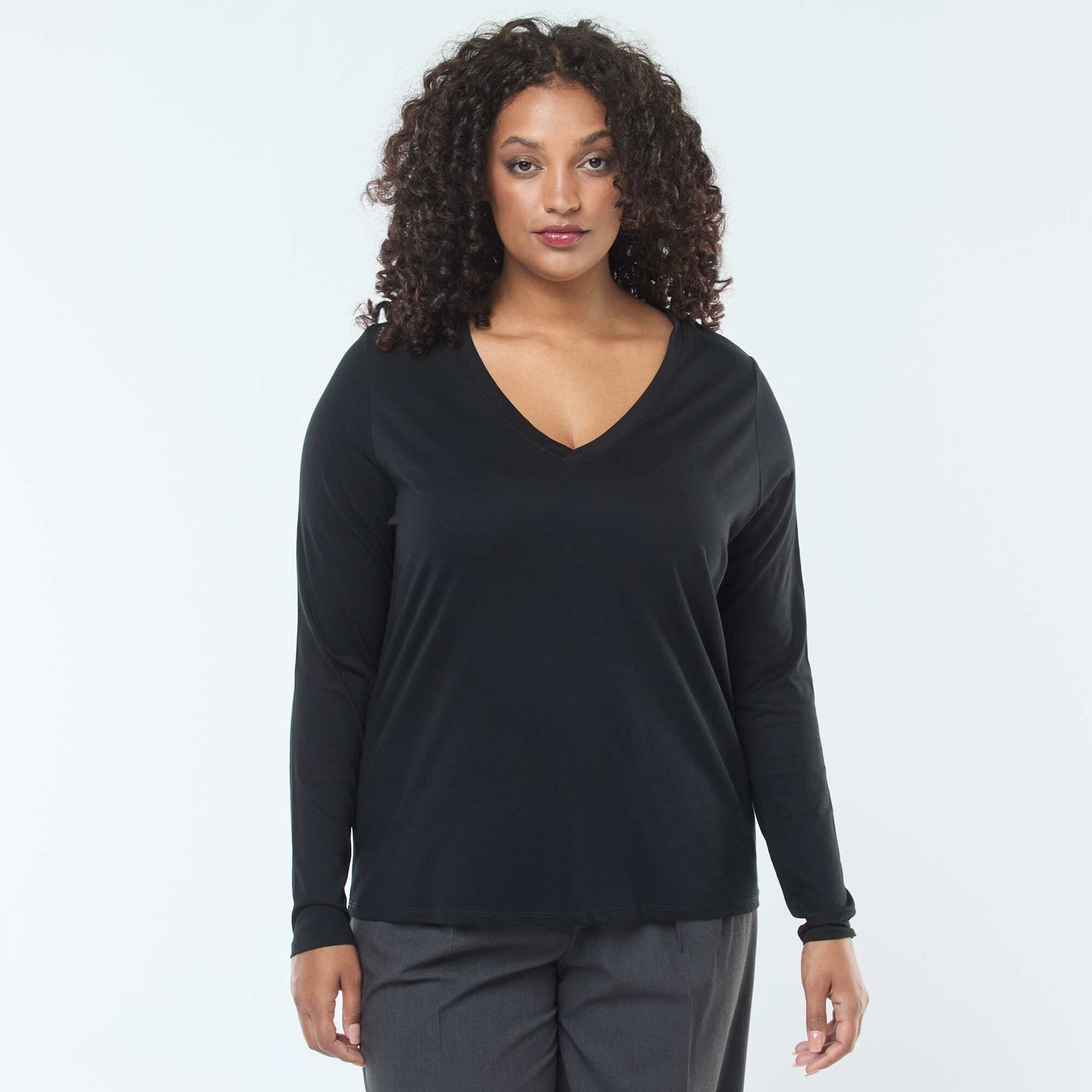Jersey V-neck Long-Sleeve T-shirt BLACK