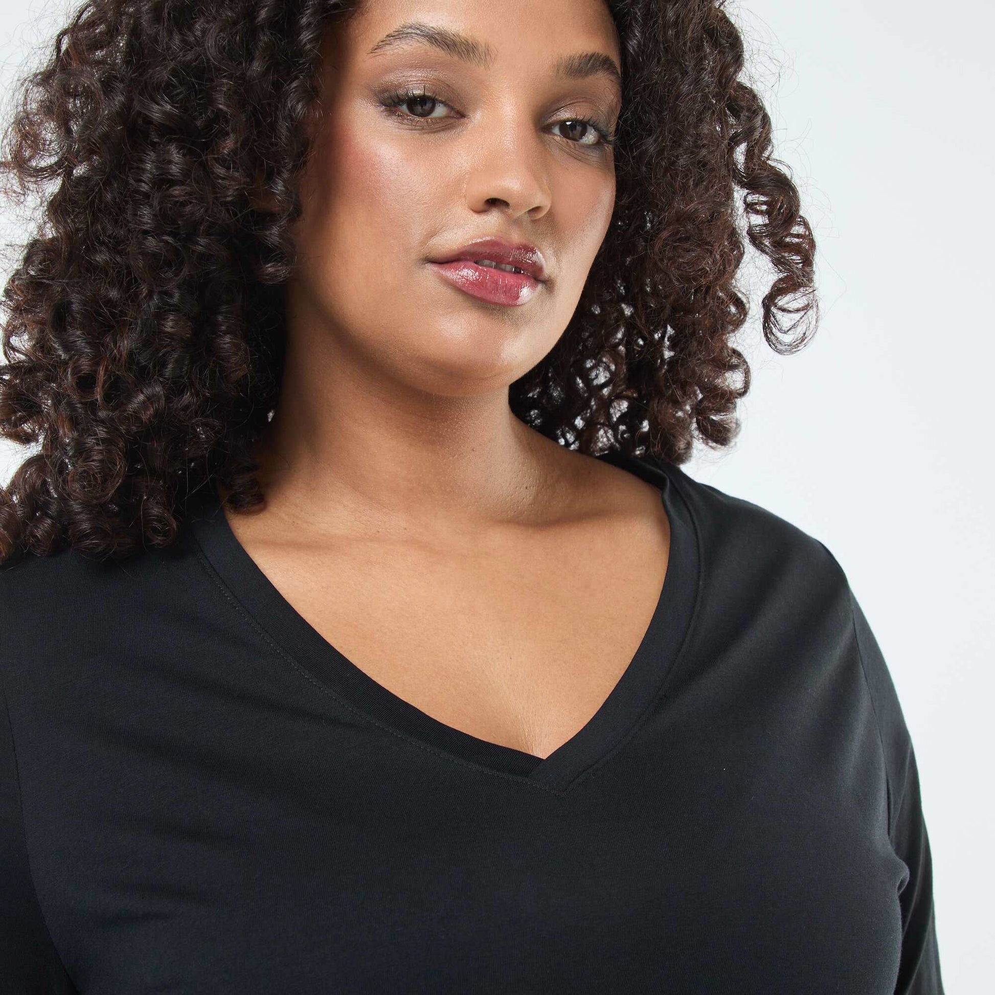 Jersey V-neck Long-Sleeve T-shirt BLACK