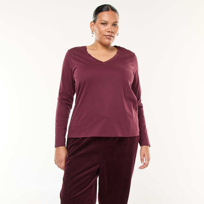 Jersey V-neck Long-Sleeve T-shirt RED