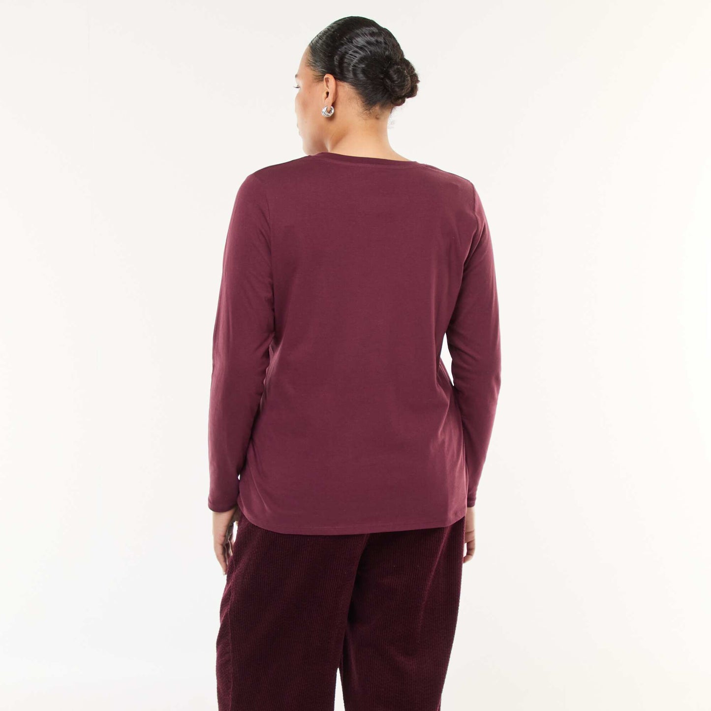 Jersey V-neck Long-Sleeve T-shirt RED