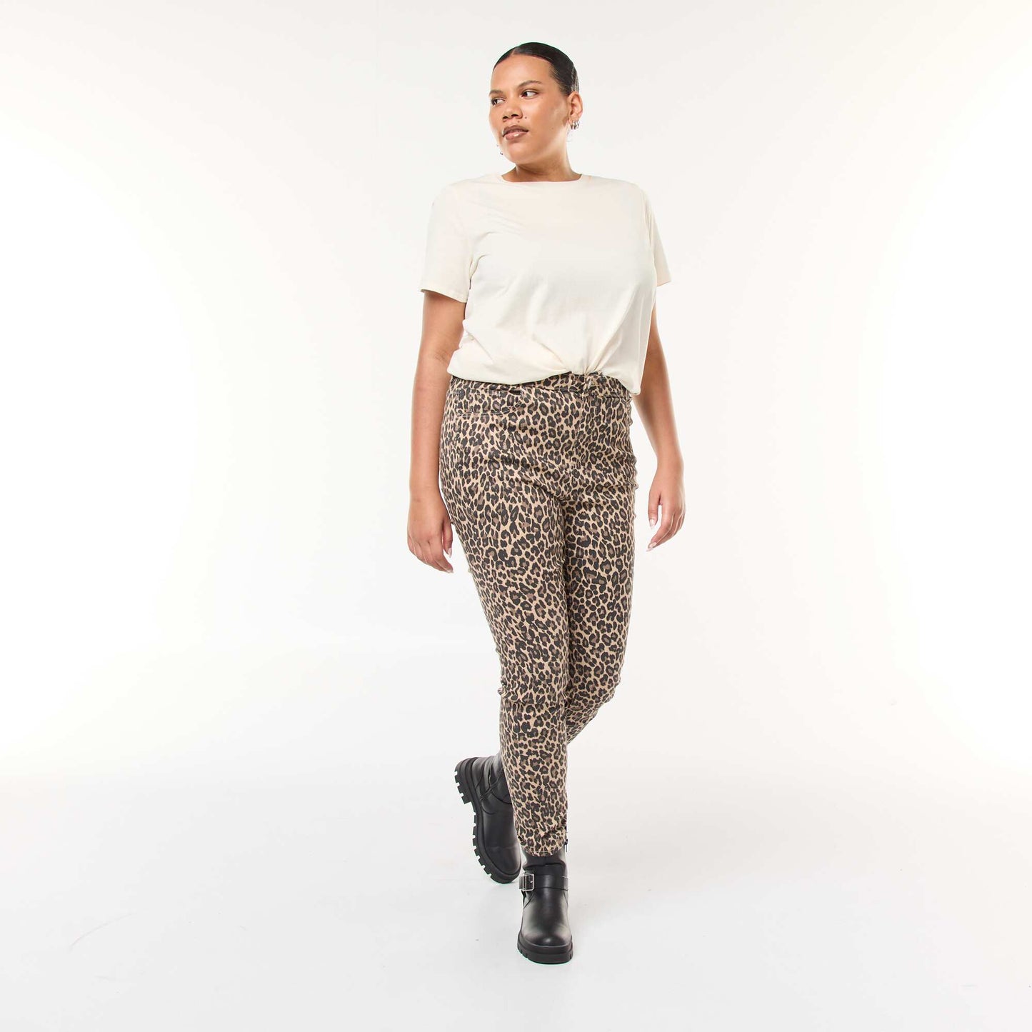 High-Waisted Skinny Trousers BEIGE