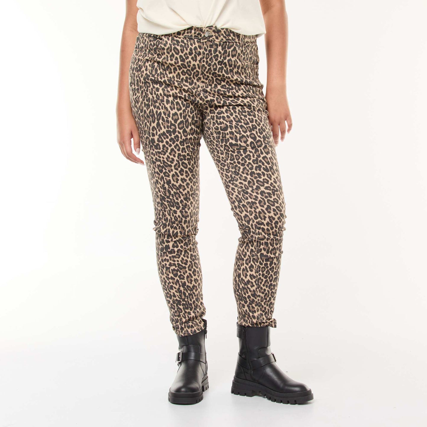High-Waisted Skinny Trousers BEIGE