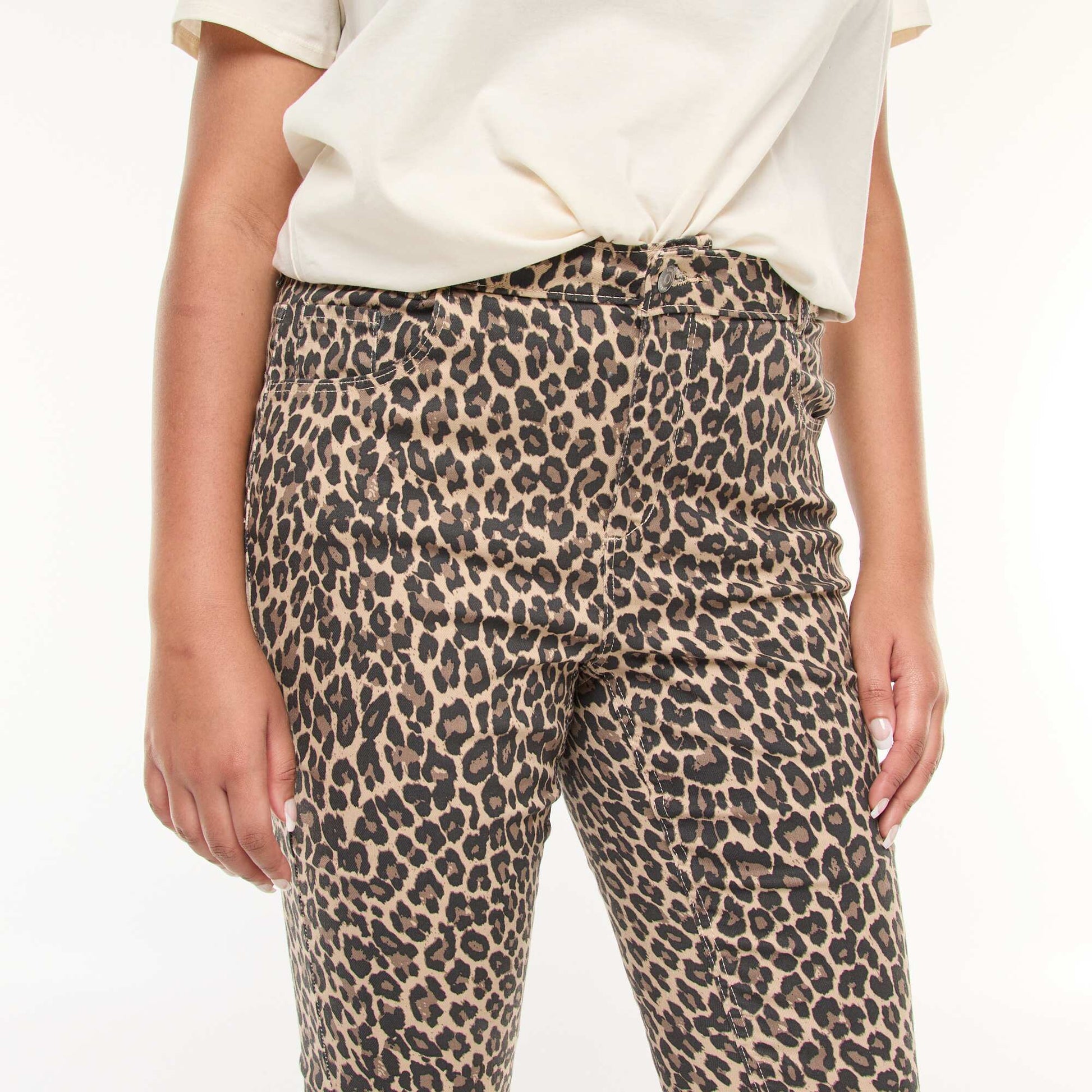 High-Waisted Skinny Trousers BEIGE