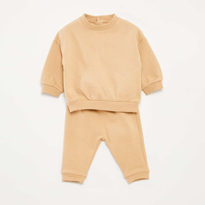 Sweatshirt fabric sweater + trousers set - 2-piece set BEIGE