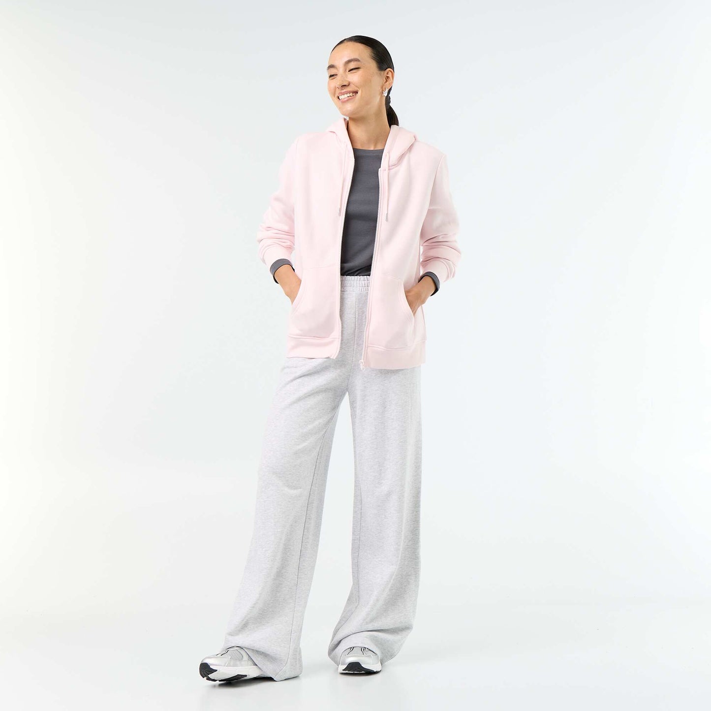 Basic Hooded Zip-Up Sweatshirt PINK