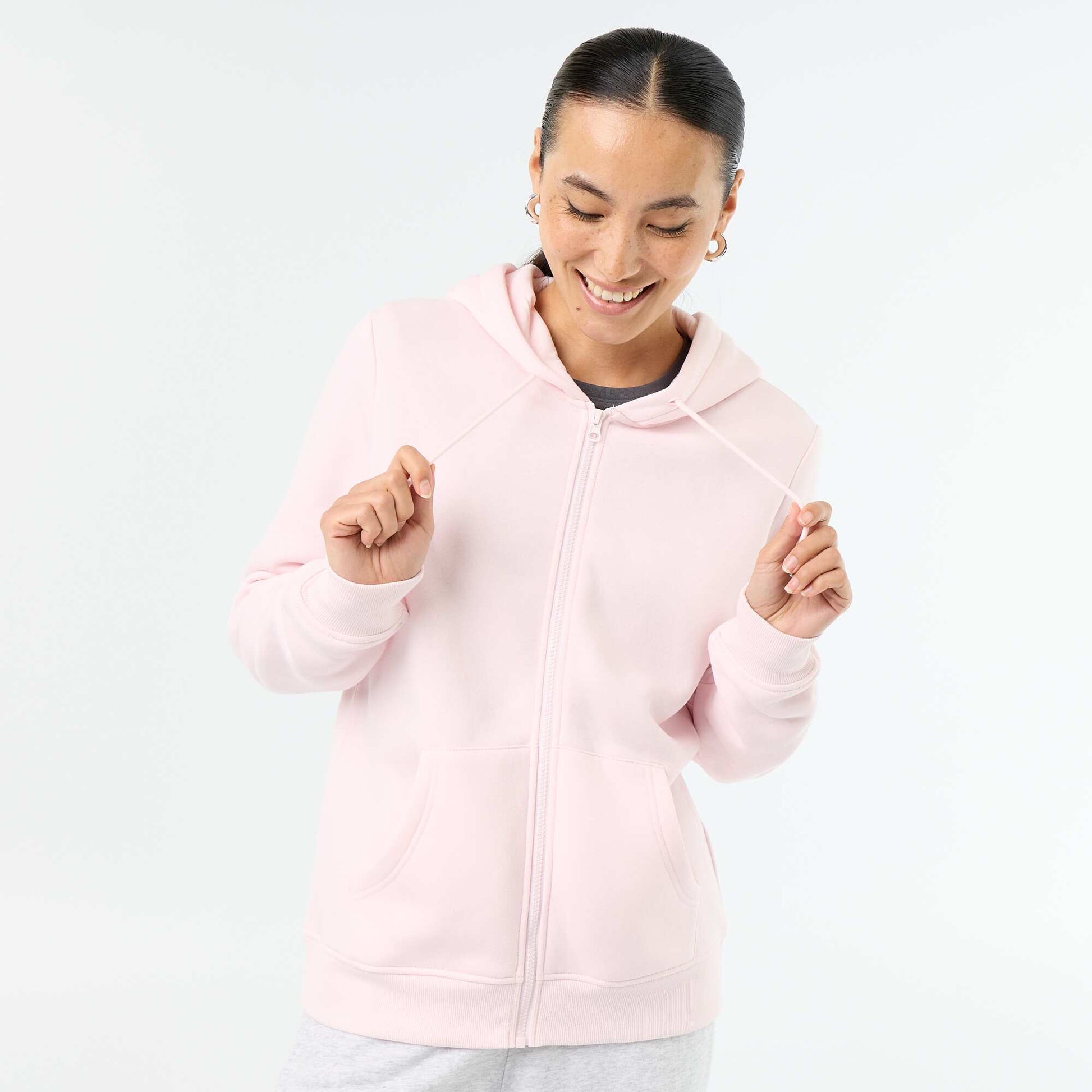 Basic Hooded Zip-Up Sweatshirt PINK