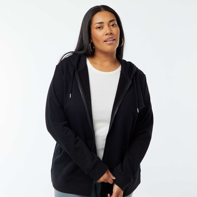 Warm sweatshirt fabric hoodie BLACK