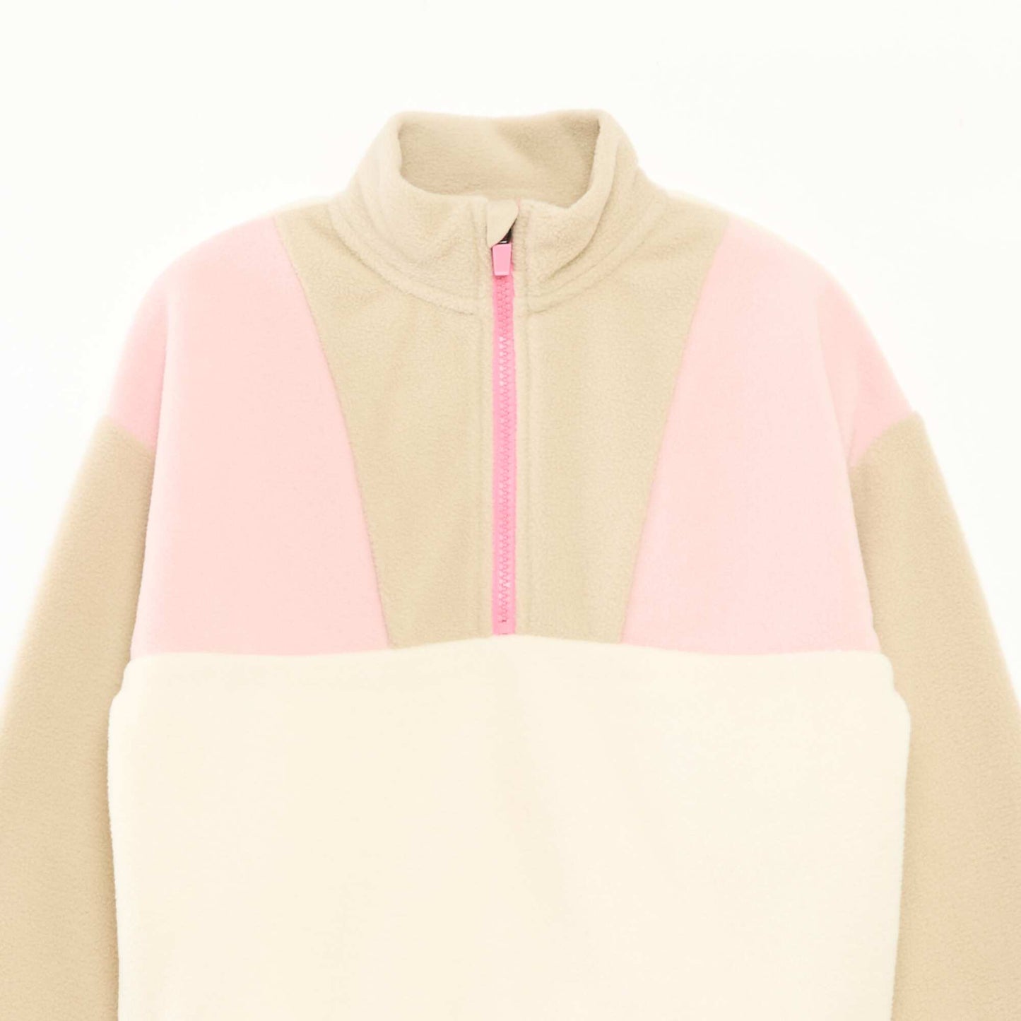 Fleece Trucker Neck Sweatshirt with Trim BEIGE