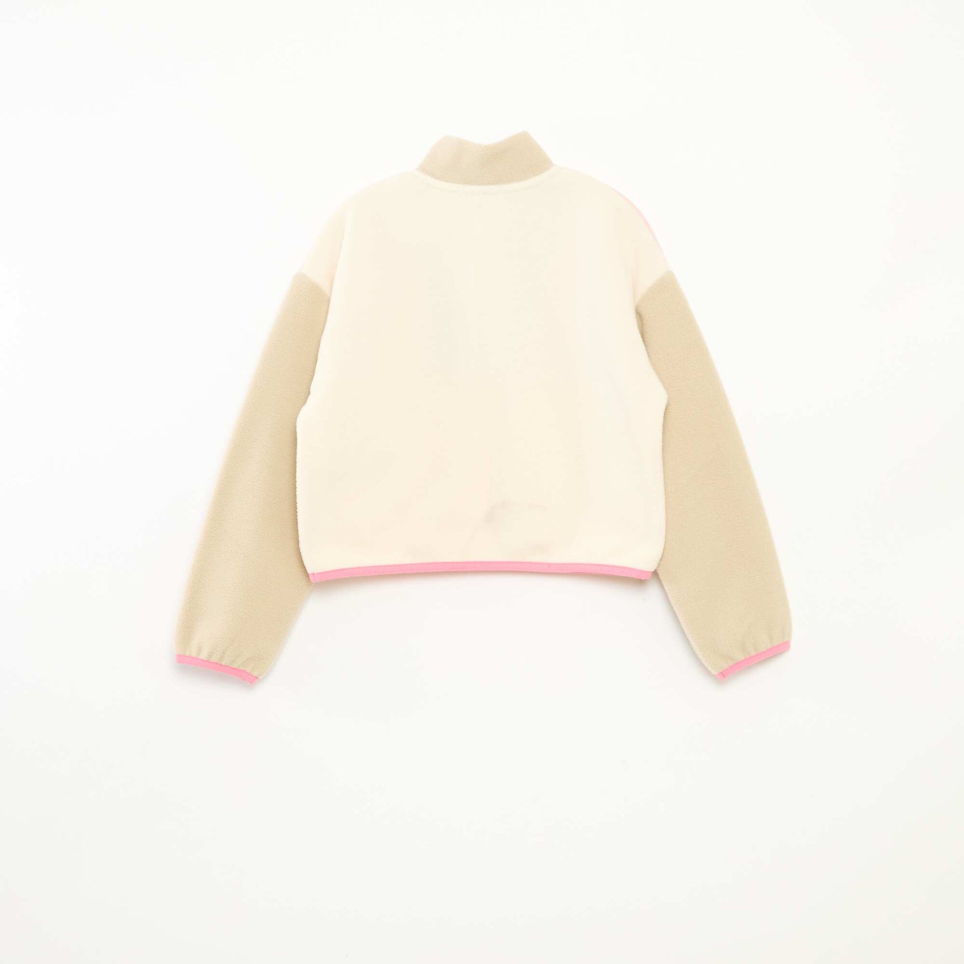 Fleece Trucker Neck Sweatshirt with Trim BEIGE