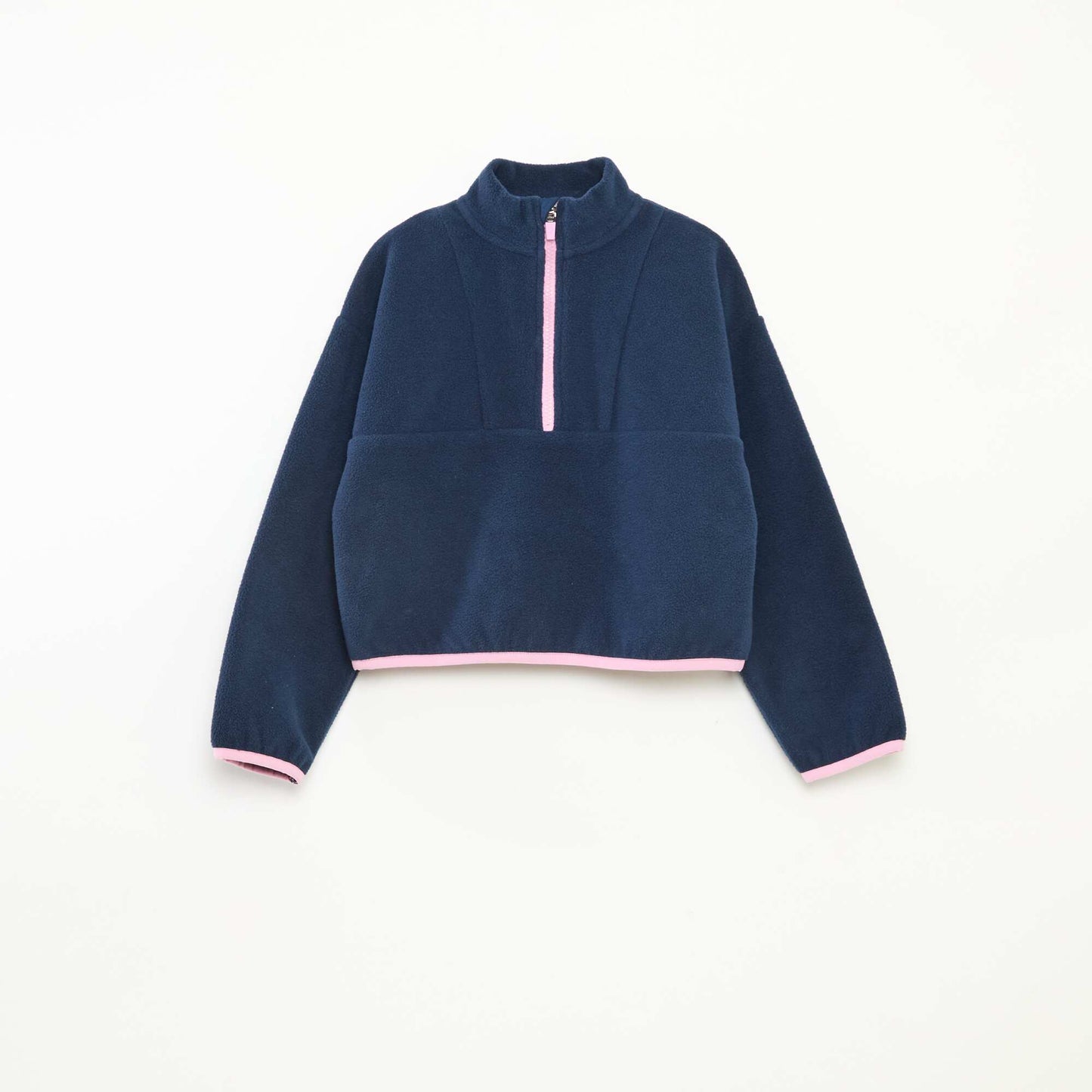 Fleece Trucker Neck Sweatshirt with Trim BLUE