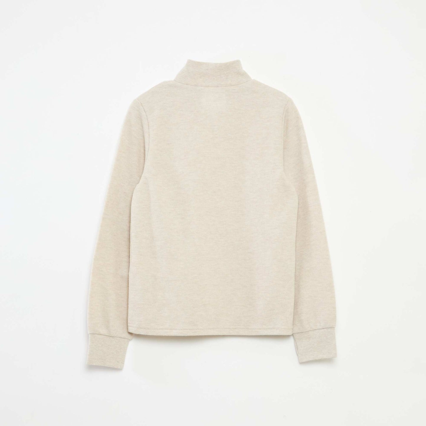 Plain Cotton Embroidered Turtleneck Top BEIGE