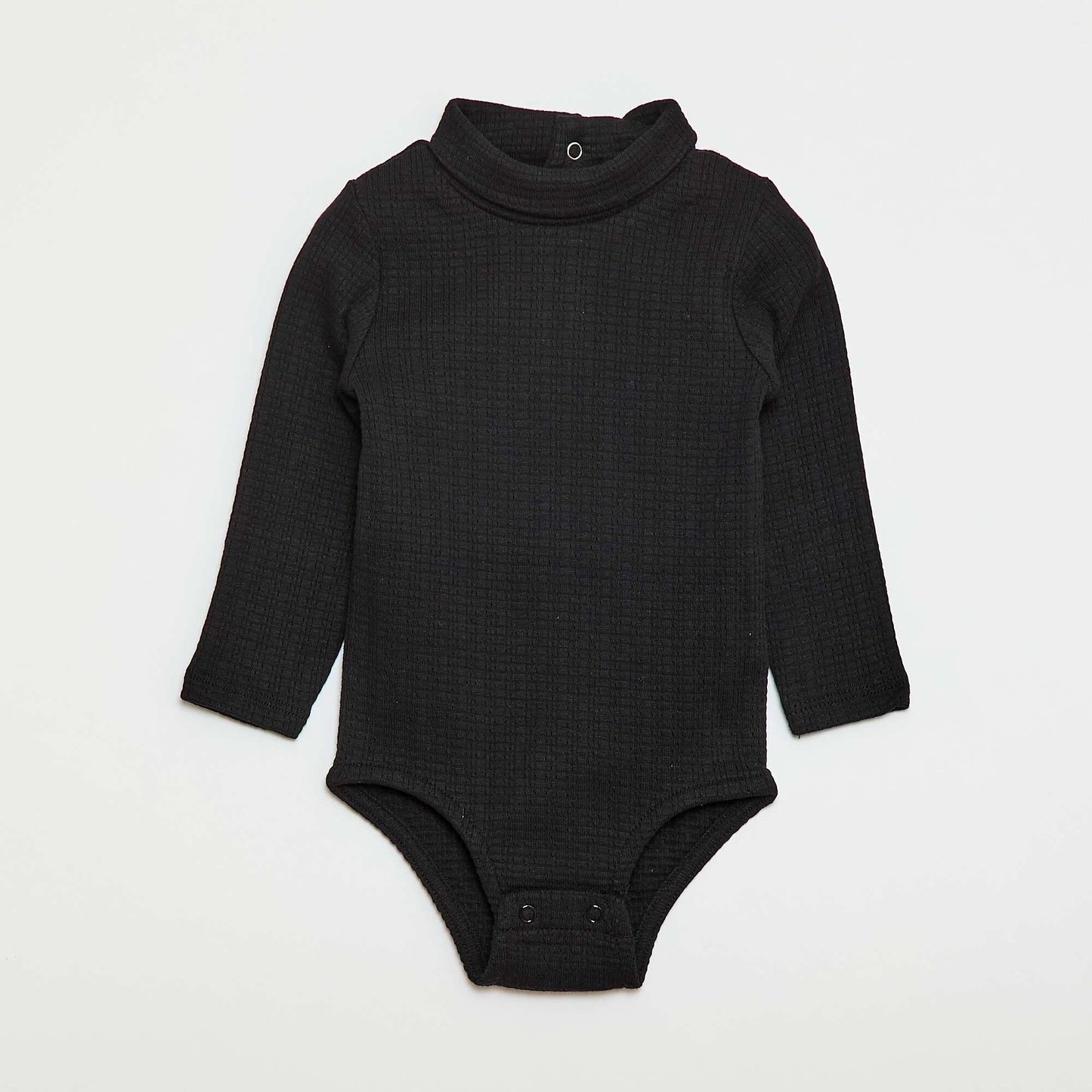 Pointelle Knit Bodysuit with High Neck BLACK