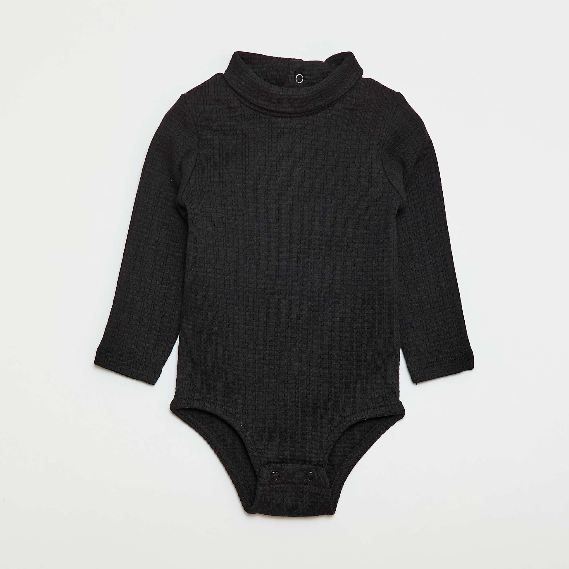 Pointelle Knit Bodysuit with High Neck BLACK