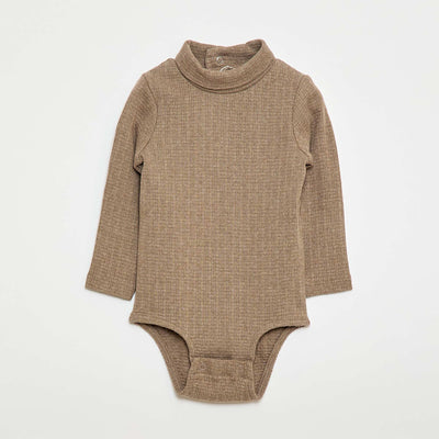 Pointelle Knit Bodysuit with High Neck BEIGE