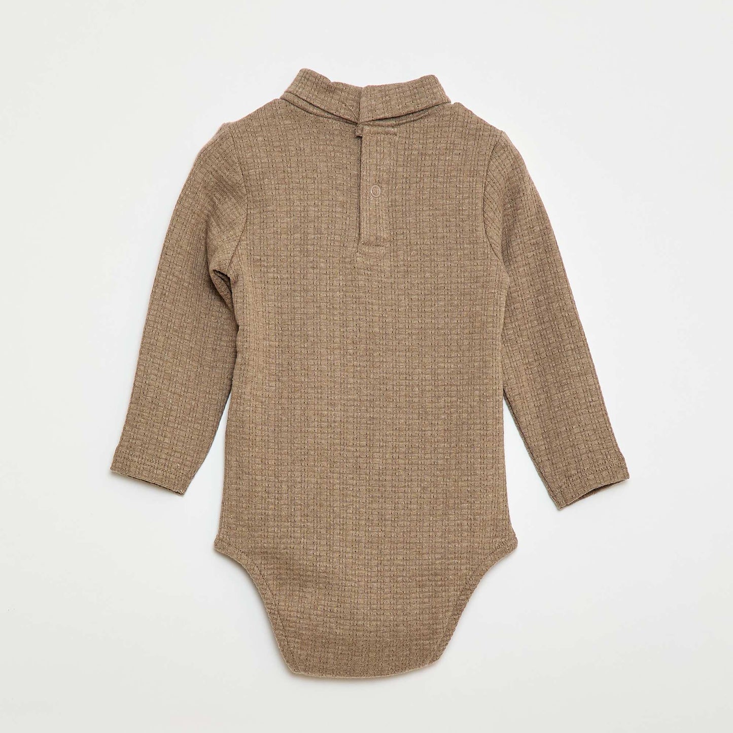 Pointelle Knit Bodysuit with High Neck BEIGE