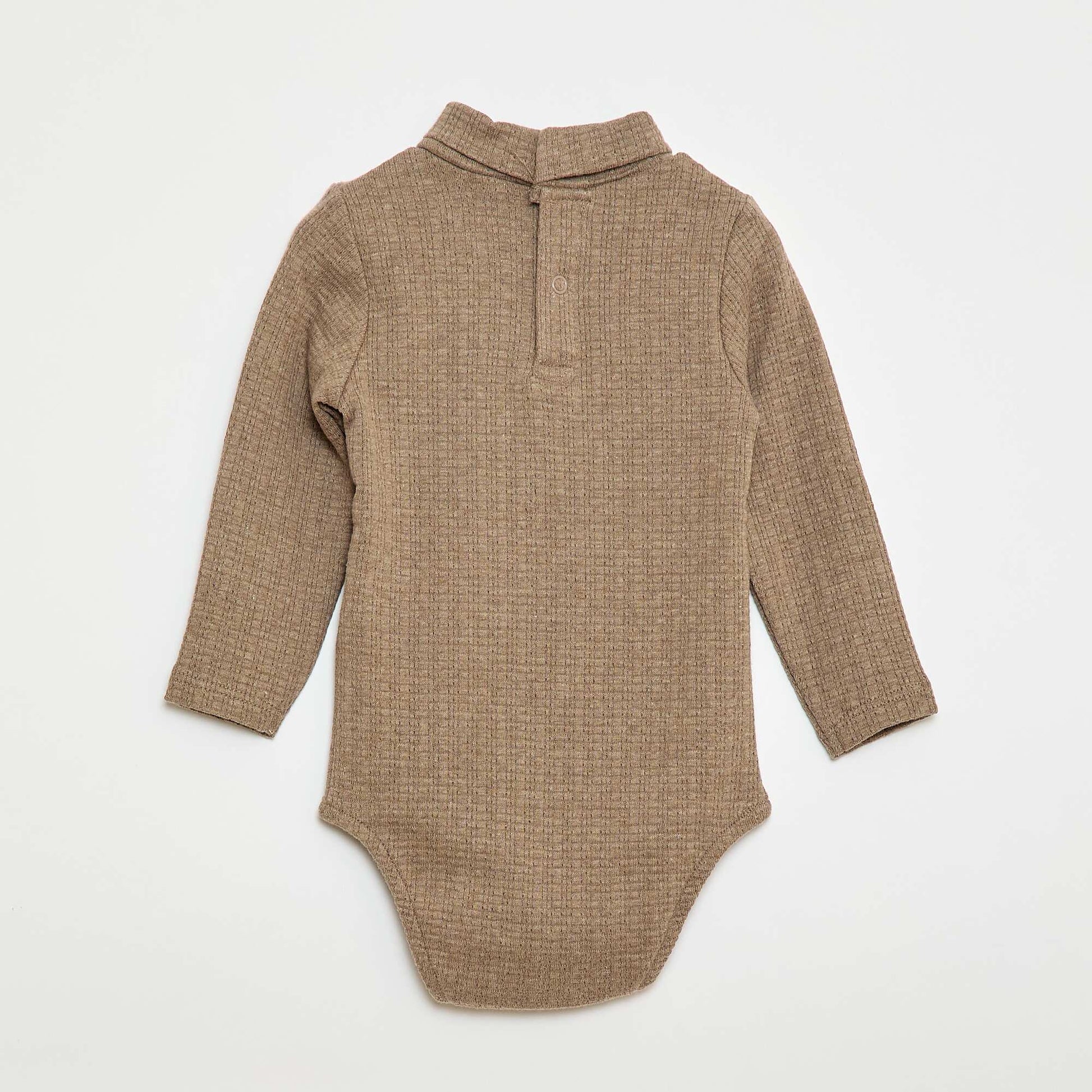 Pointelle Knit Bodysuit with High Neck BEIGE