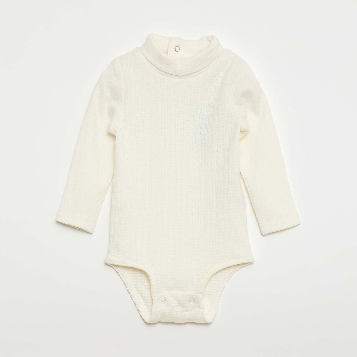 Pointelle Knit Bodysuit with High Neck WHITE