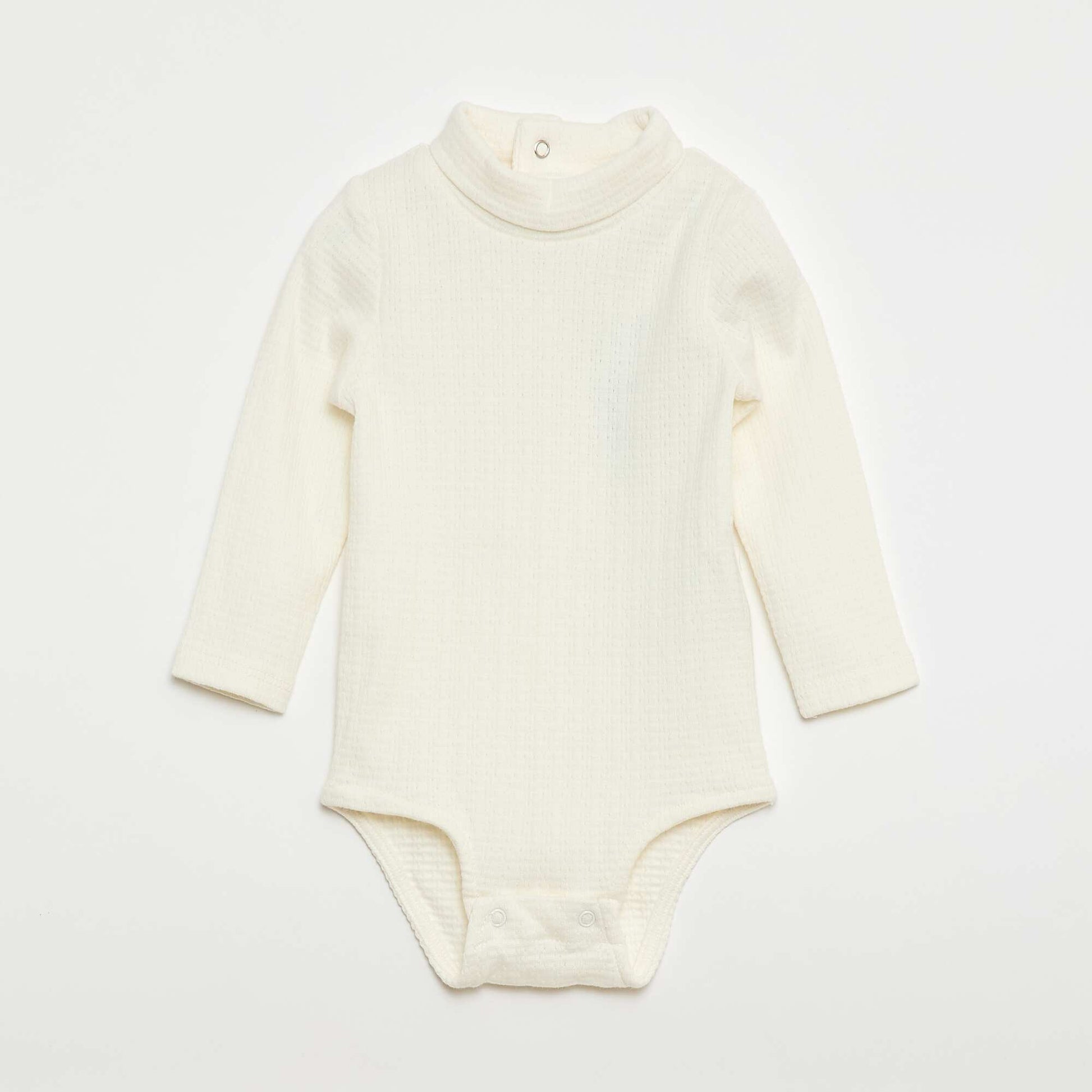Pointelle Knit Bodysuit with High Neck WHITE