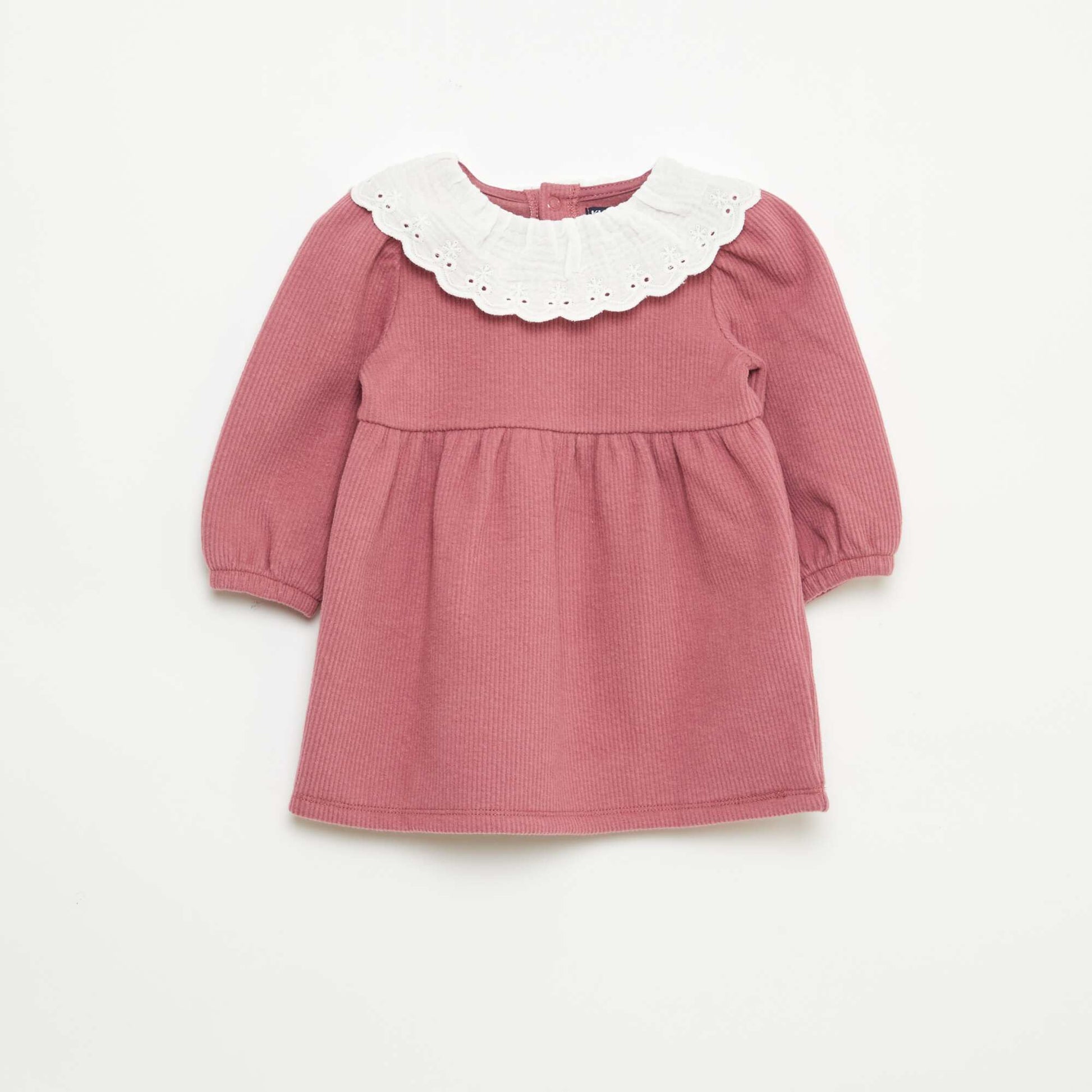 Interlock Dress with Large Cotton Gauze Collar PINK