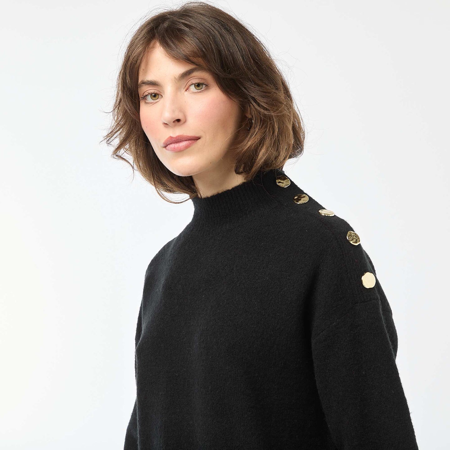 Knit Dress with Decorative Buttons BLACK