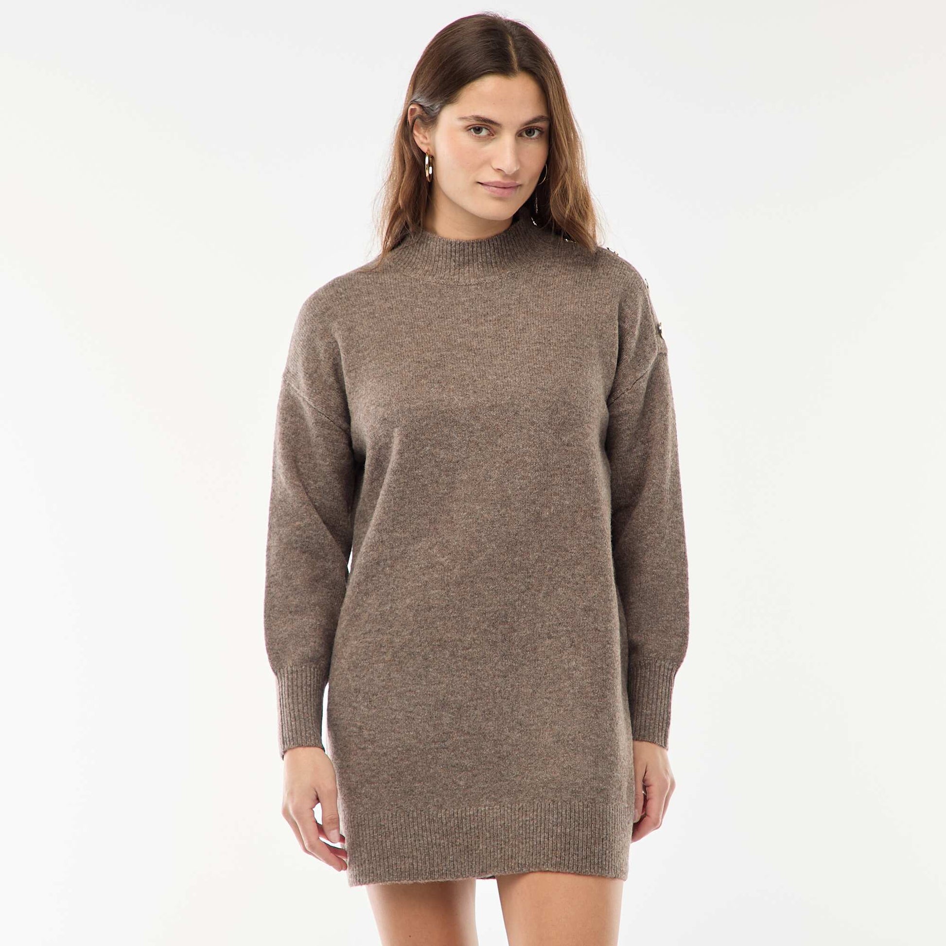 Sweater dress with decorative buttons BROWN