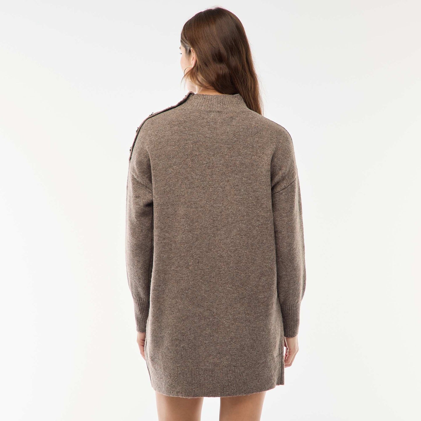 Sweater dress with decorative buttons BROWN
