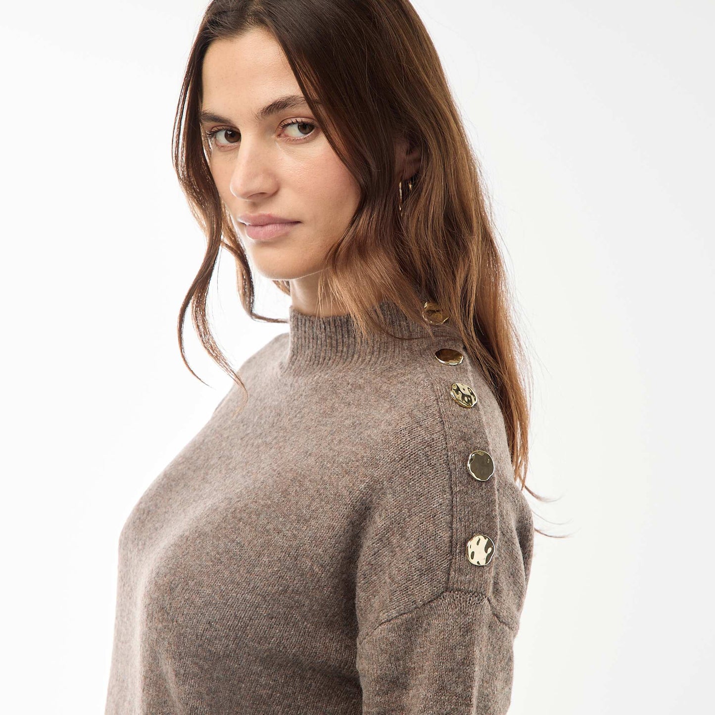 Sweater dress with decorative buttons BROWN