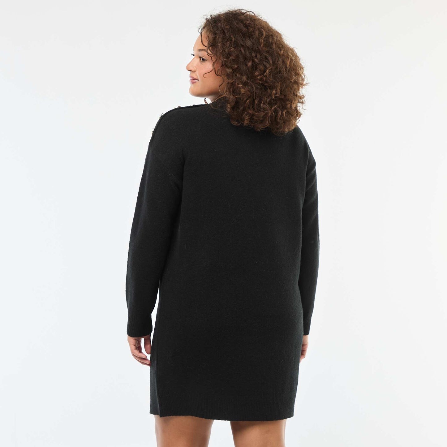 Sweater dress with decorative shoulder buttons BLACK