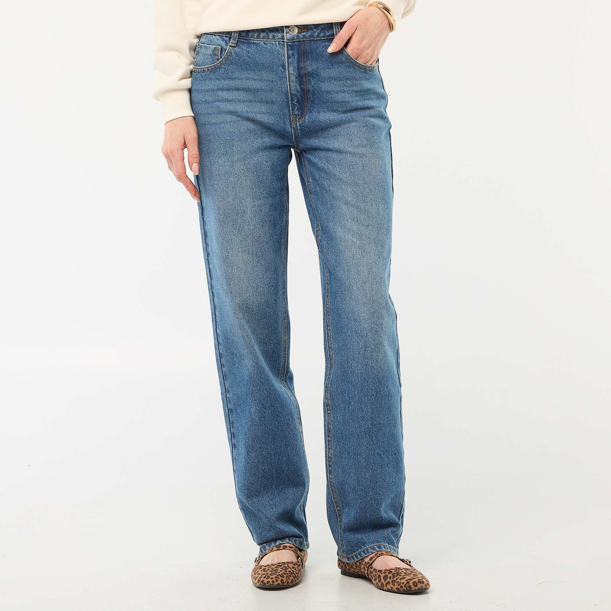 Straight-Leg Cotton Denim Jeans BLUE
