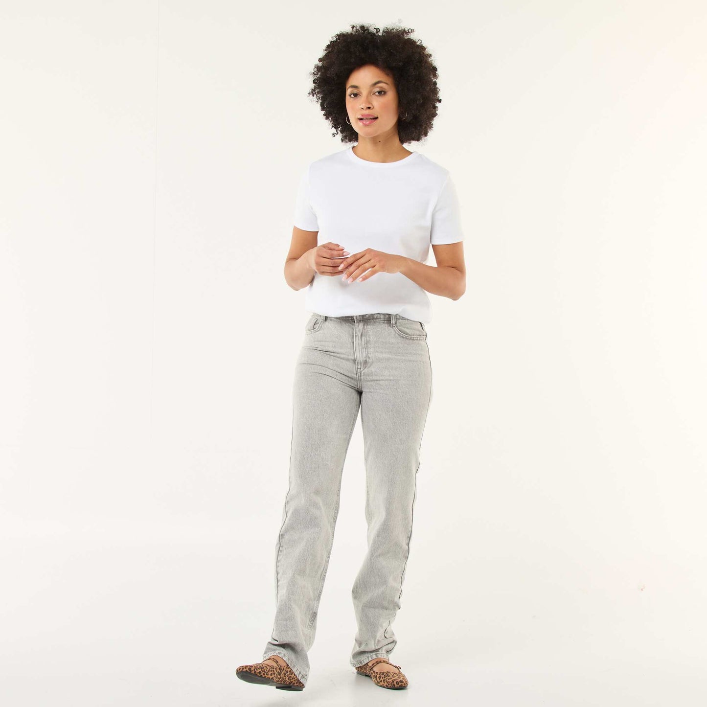 Straight-Leg Cotton Denim Jeans GREY