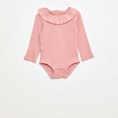 Ribbed Body with Ruffle Collar PINK