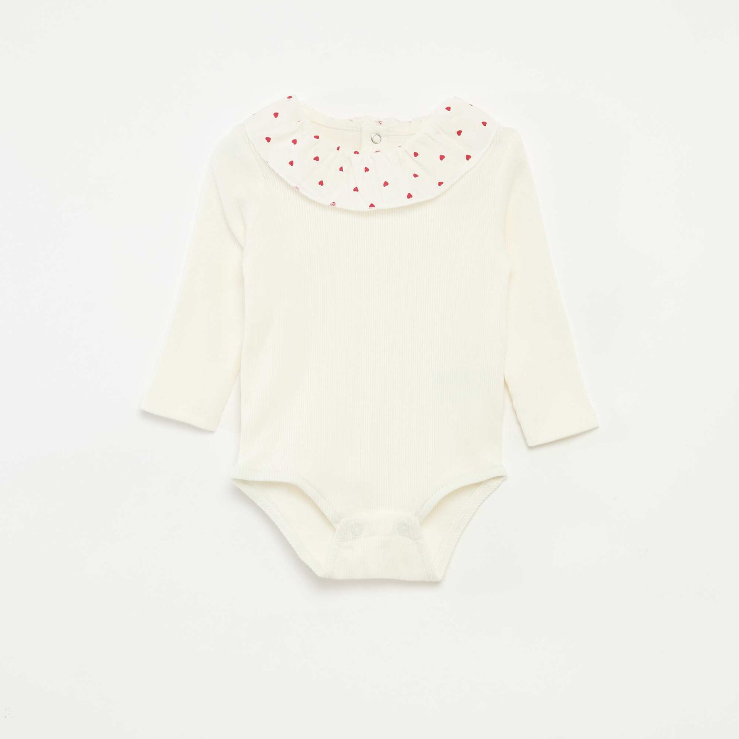 Ribbed Body with Ruffle Collar WHITE