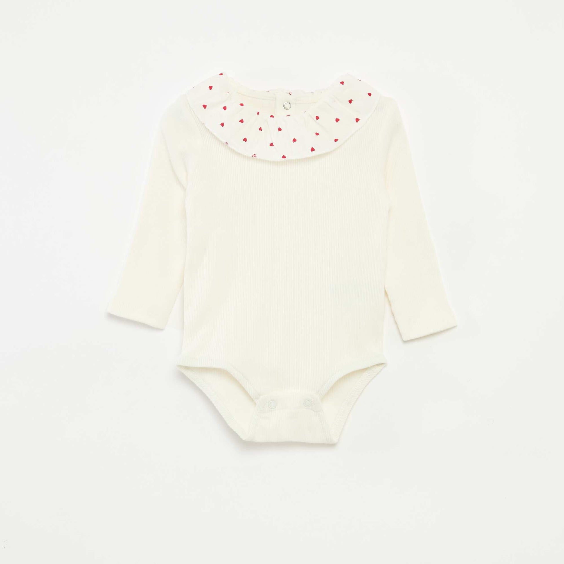 Ribbed Body with Ruffle Collar WHITE