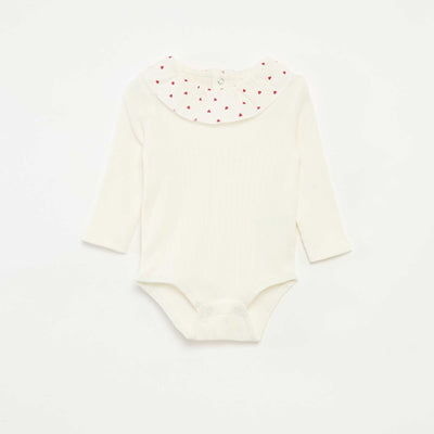 Ribbed Body with Ruffle Collar WHITE
