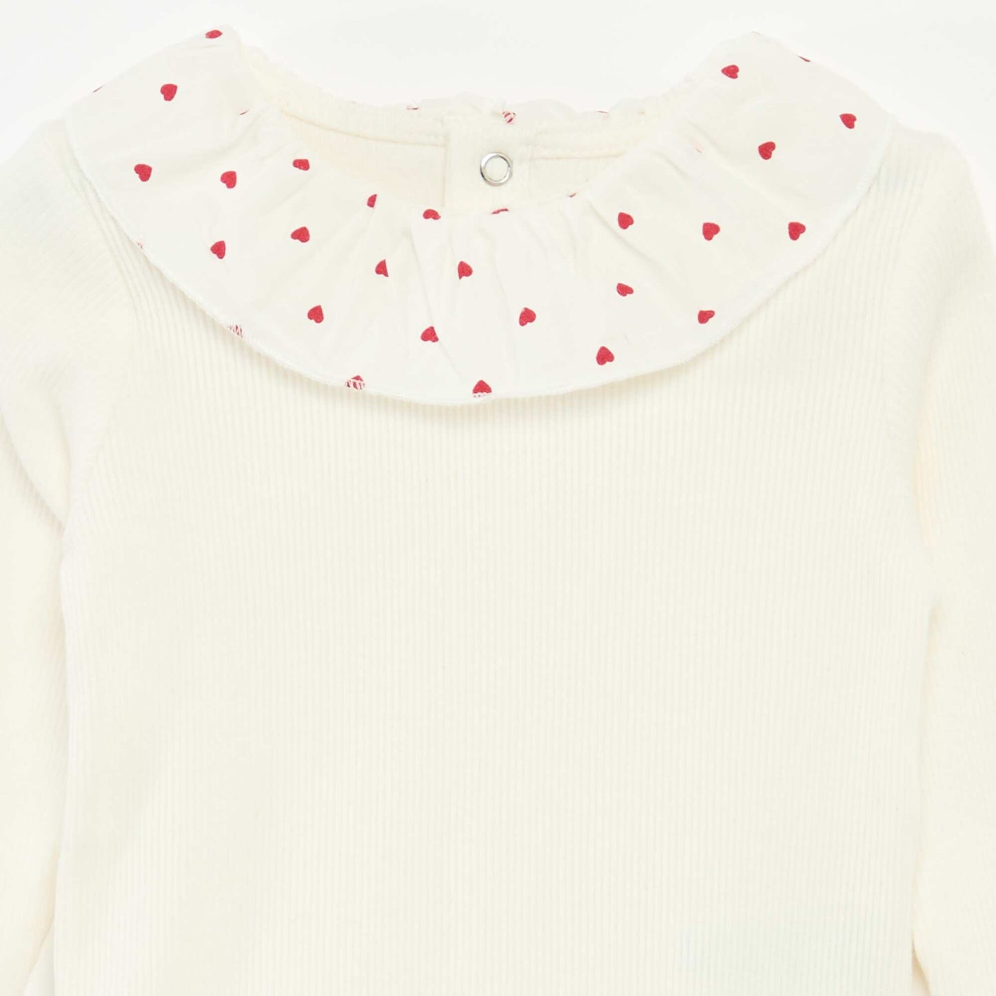 Ribbed Body with Ruffle Collar WHITE