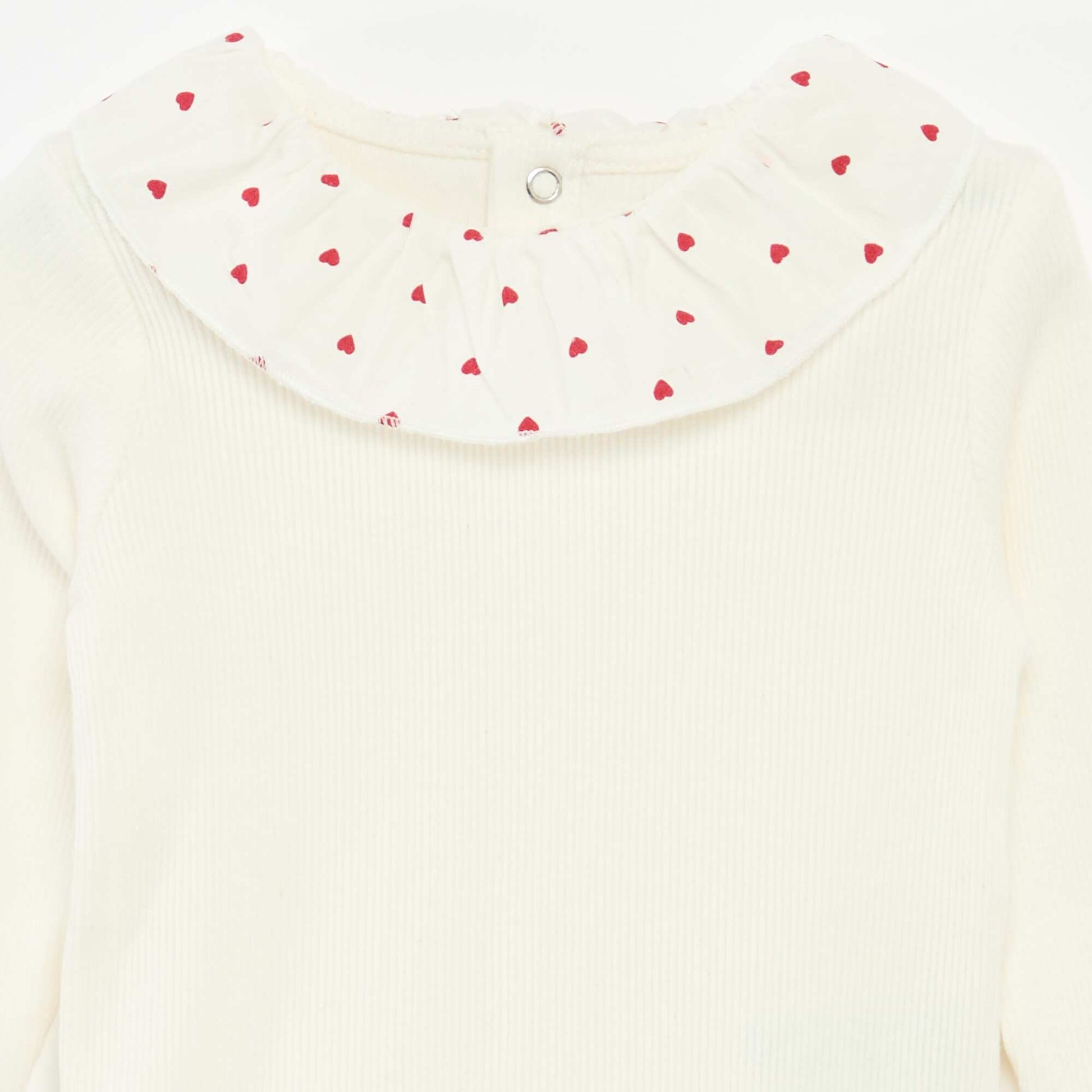 Ribbed Body with Ruffle Collar WHITE