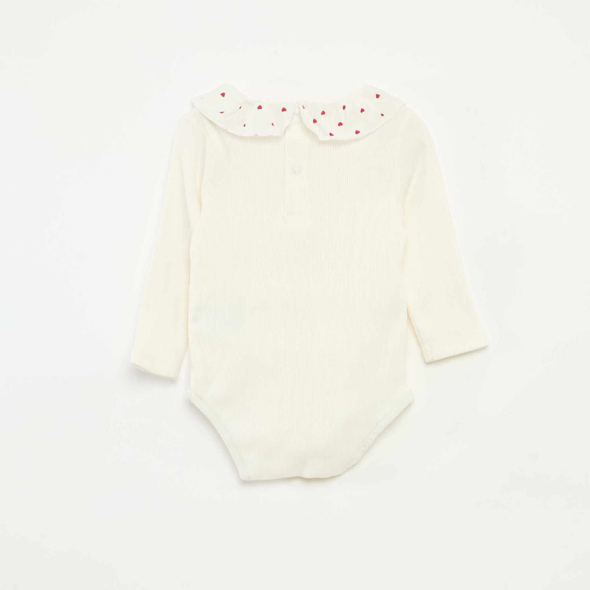 Ribbed Body with Ruffle Collar WHITE