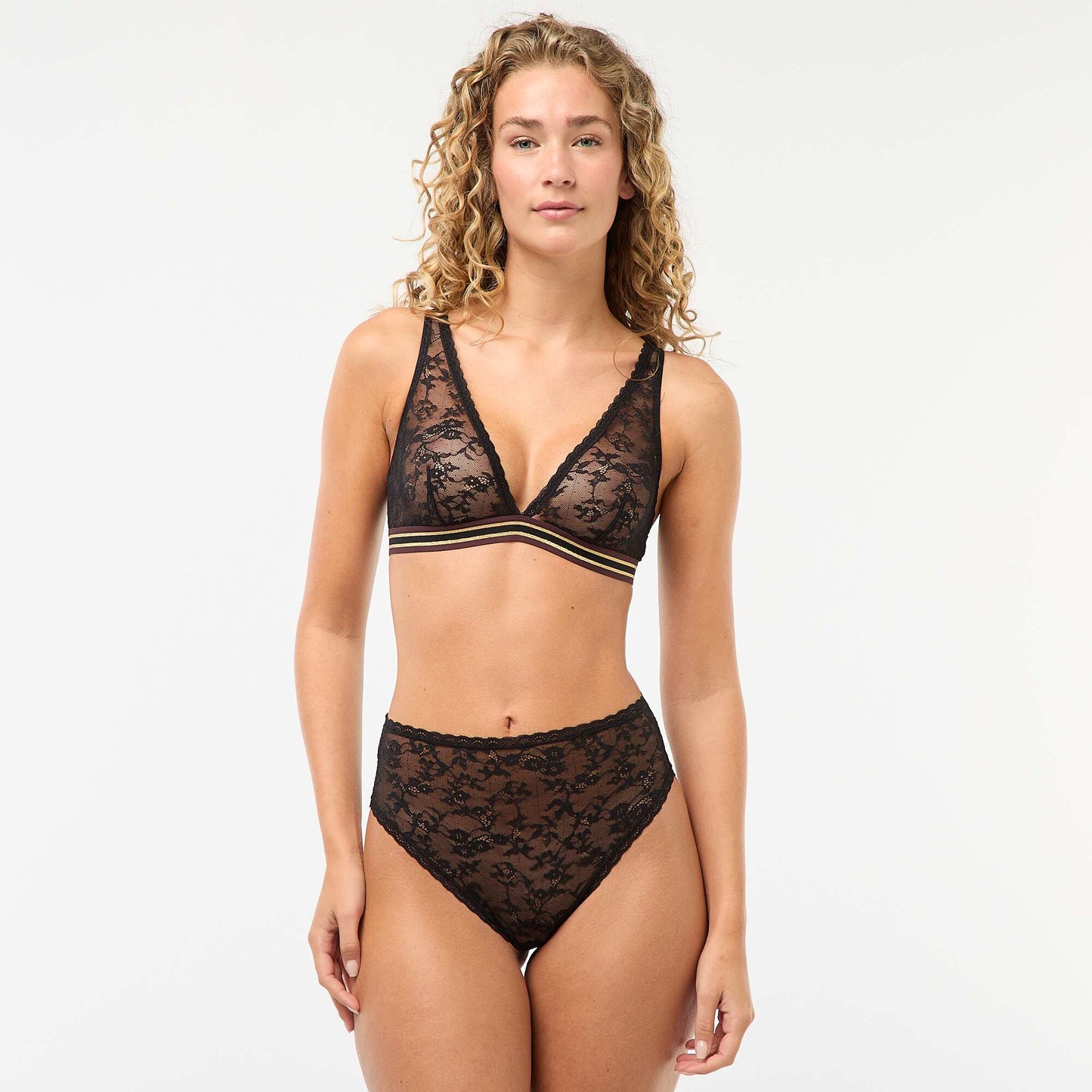 Lace Triangle Bra with Glittery Underband BLACK