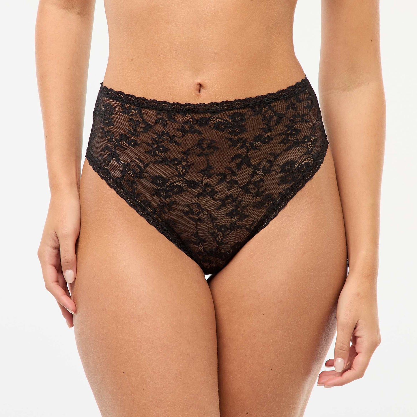 High-Waisted Sheer Lace Panties BLACK