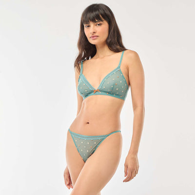Floral Embroidered Sheer Tulle Briefs BLUE