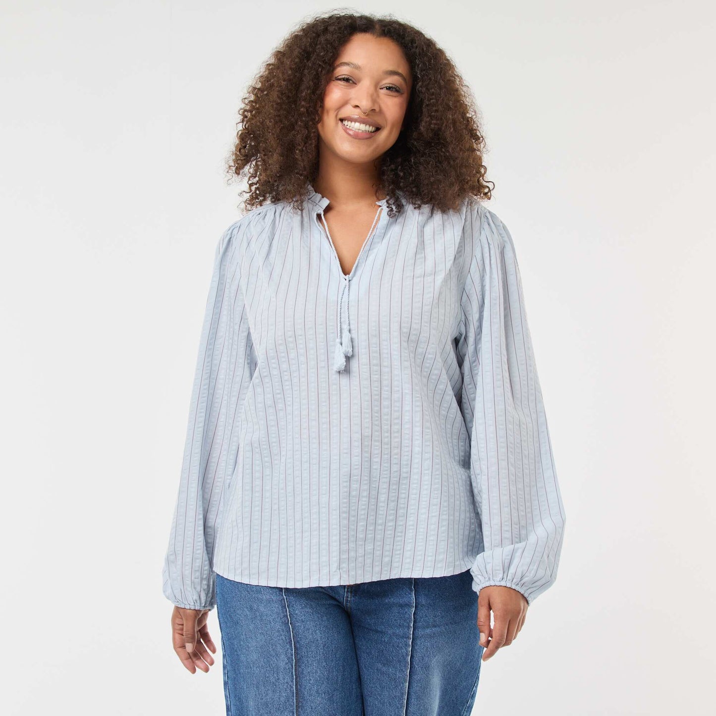 Flowy Fine Stripe Blouse BLUE