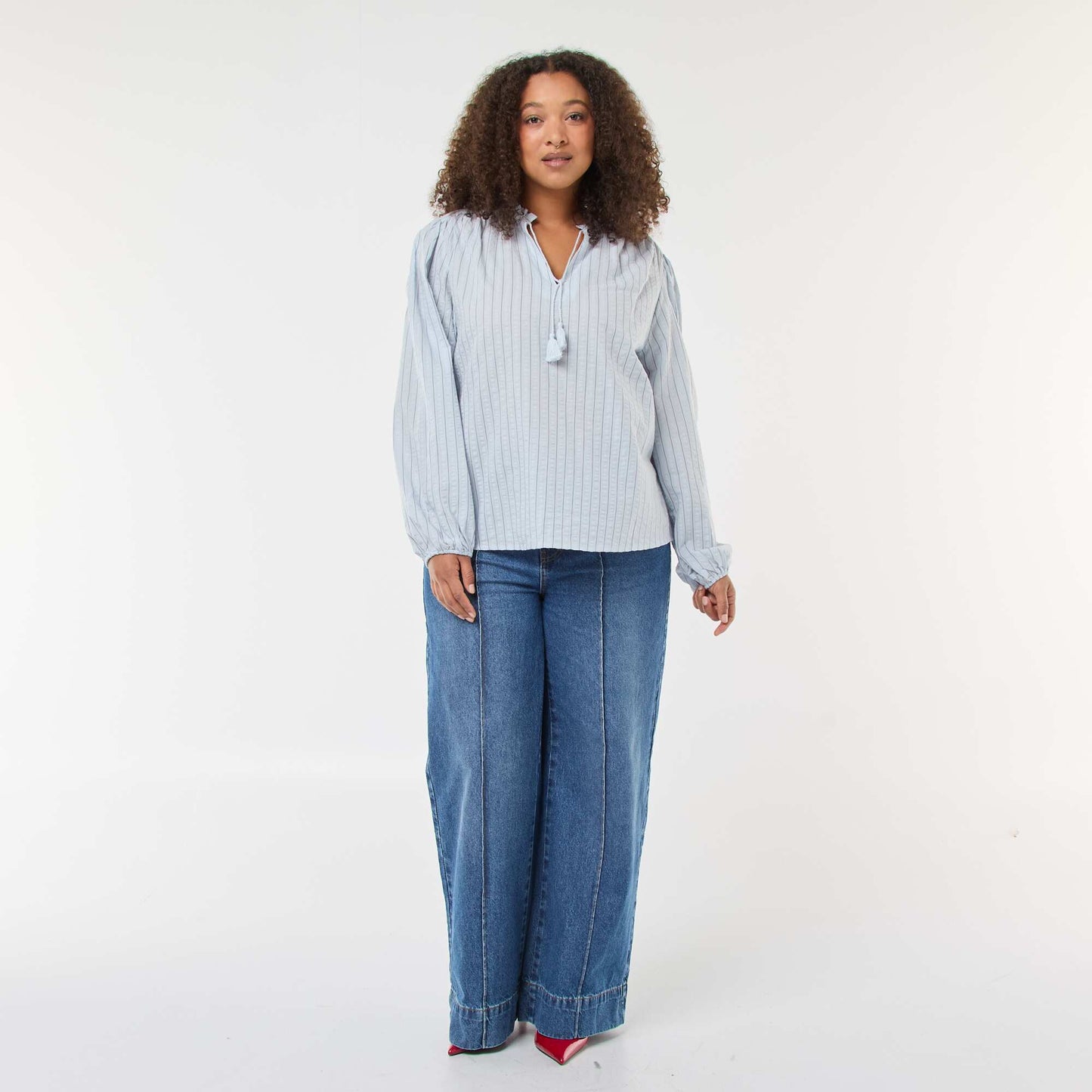 Flowy Fine Stripe Blouse BLUE