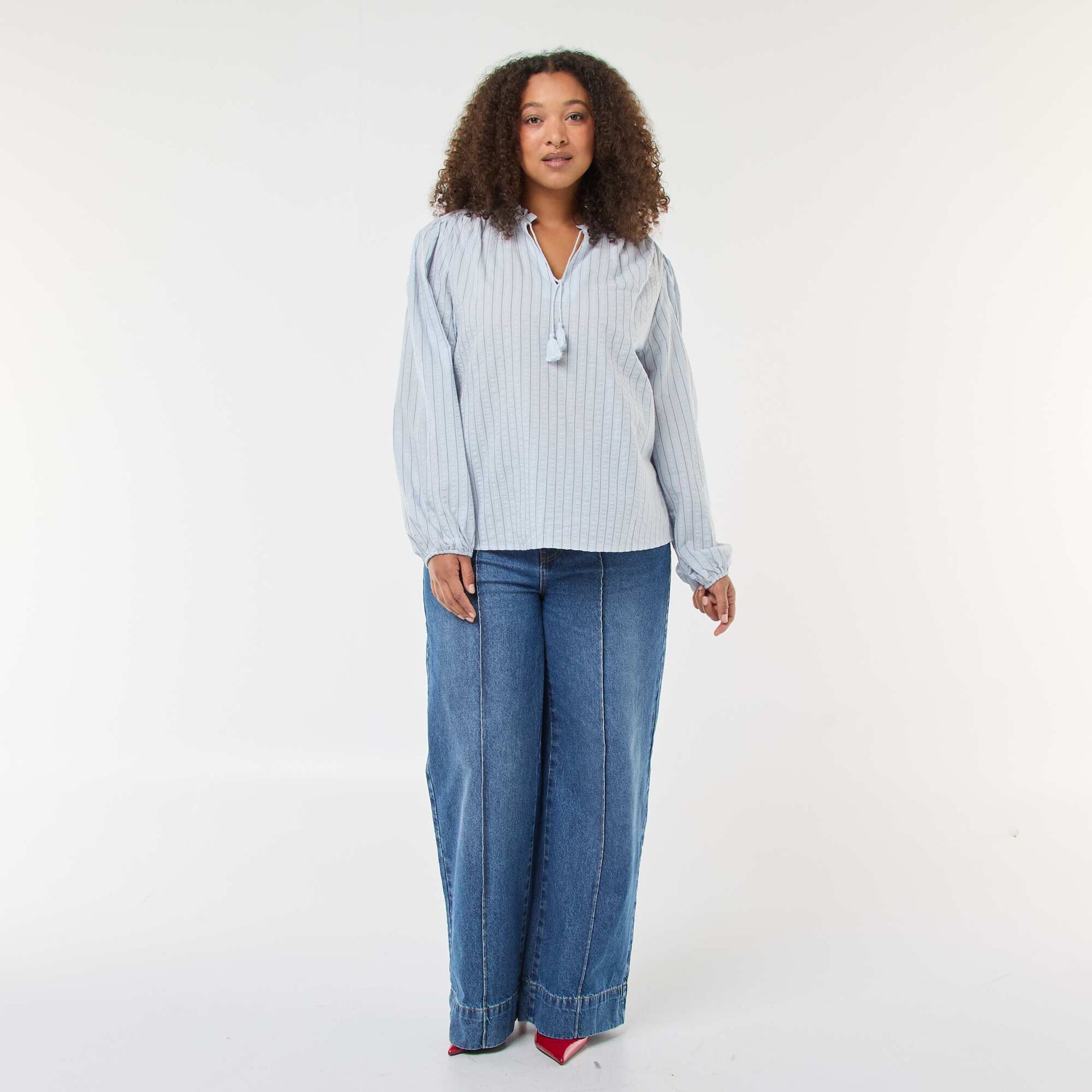Flowy Fine Stripe Blouse BLUE