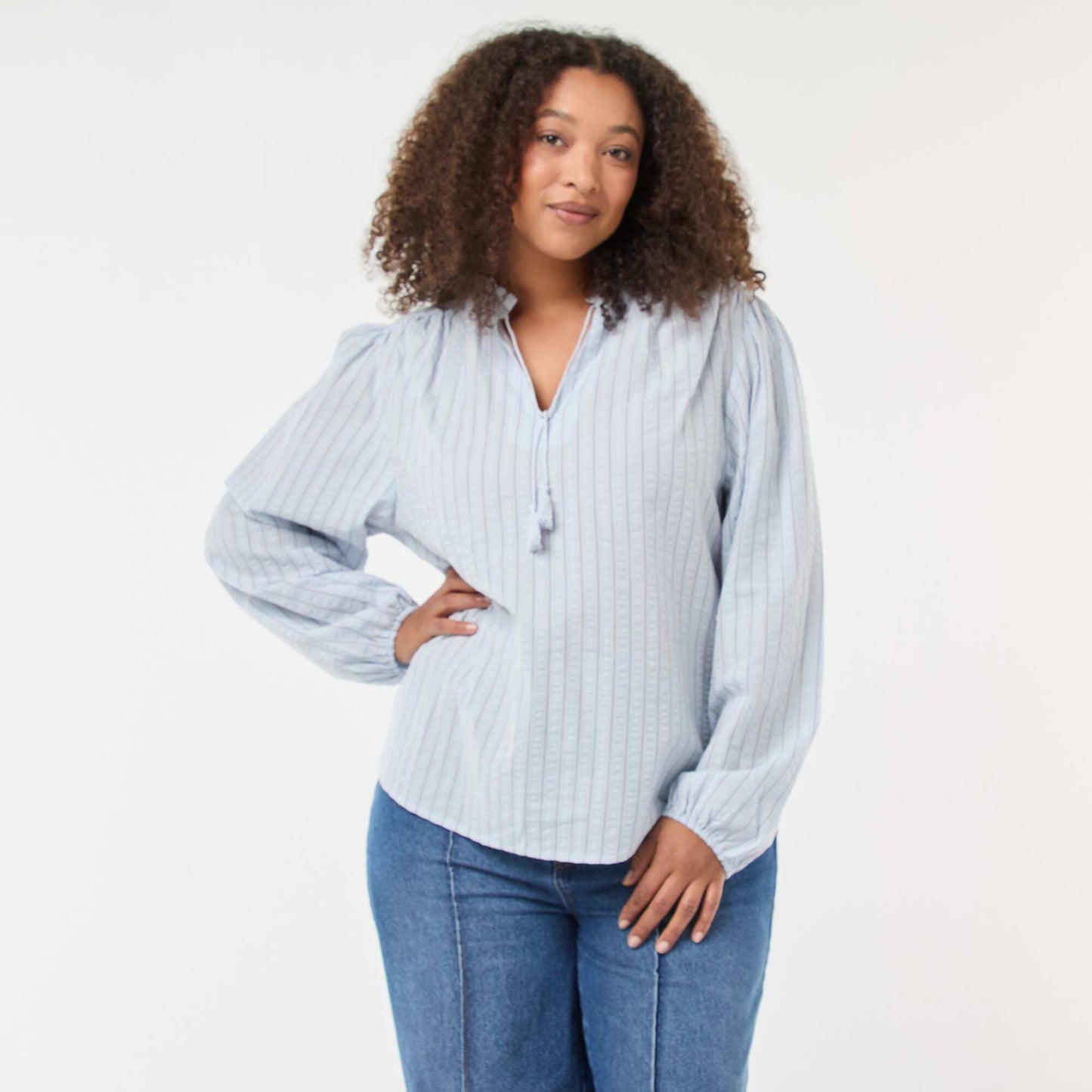 Flowy Fine Stripe Blouse BLUE