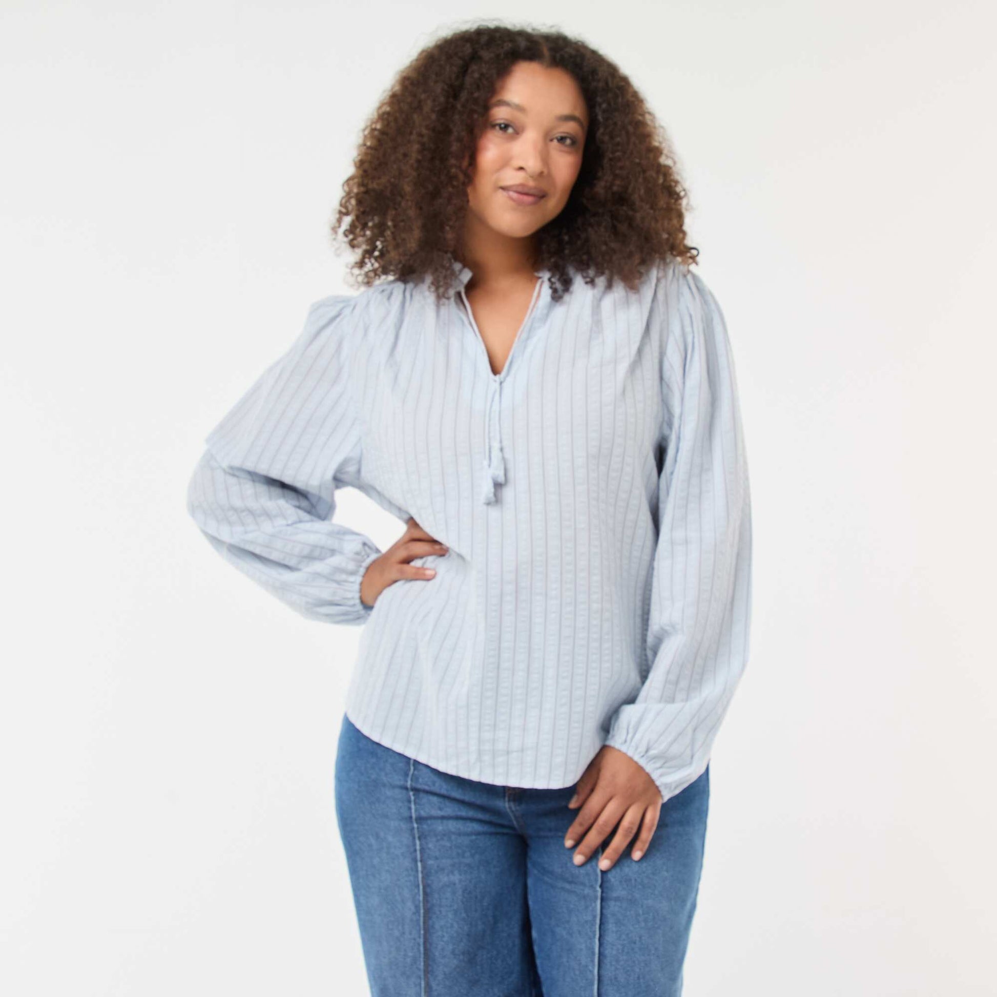 Flowy Fine Stripe Blouse BLUE