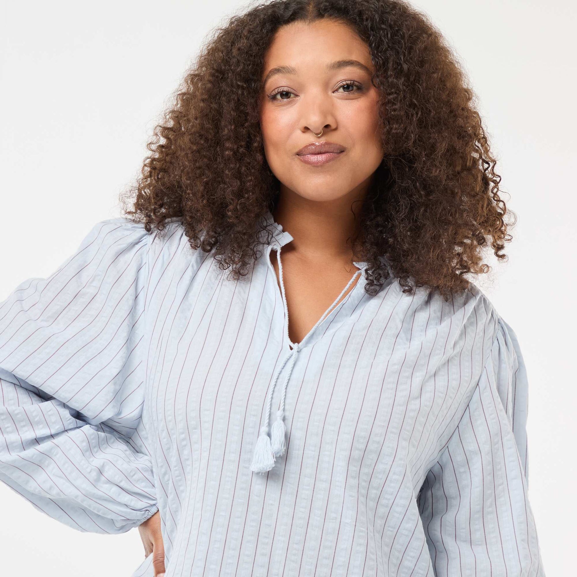 Flowy Fine Stripe Blouse BLUE