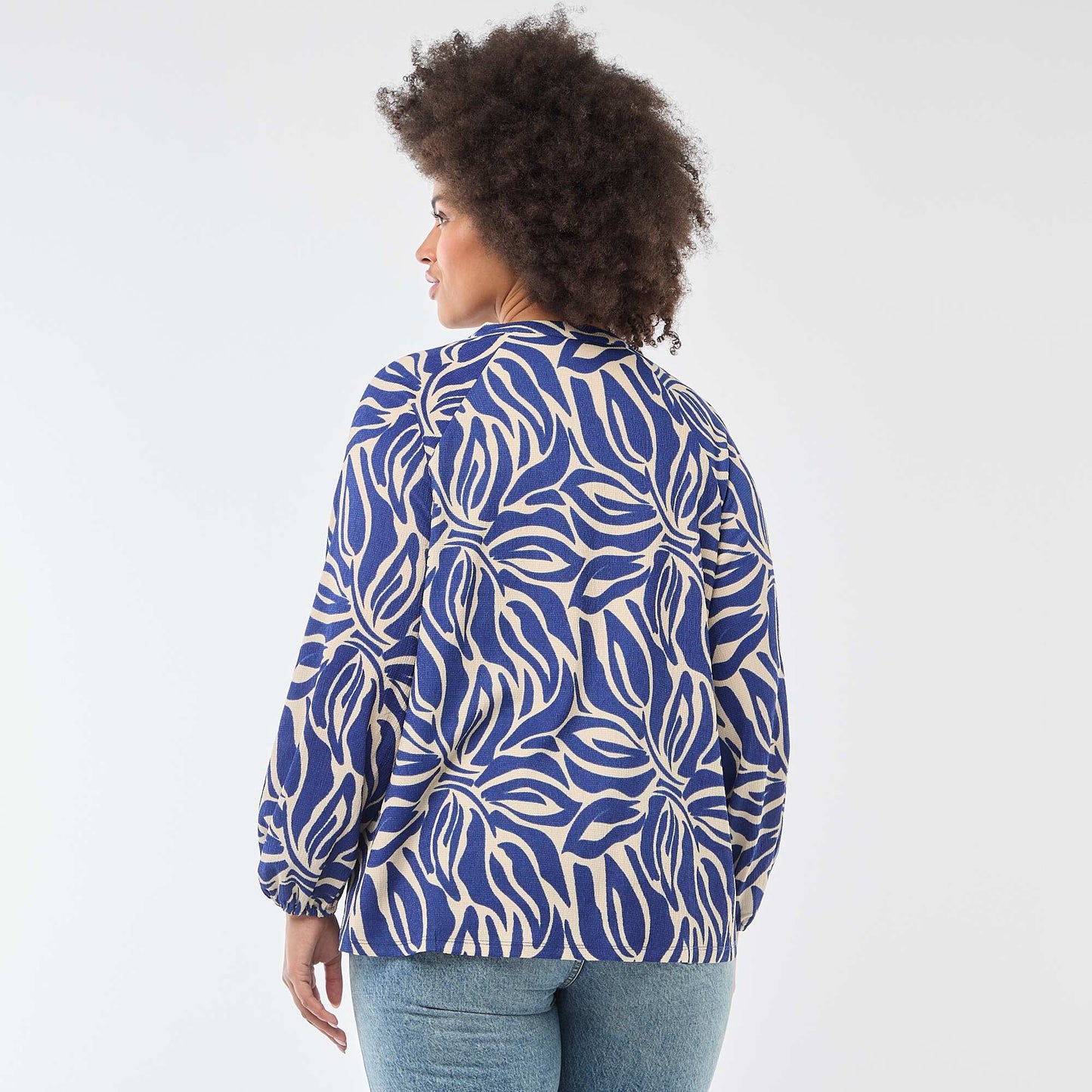 V-Neck Blouse with Allover Print BLUE