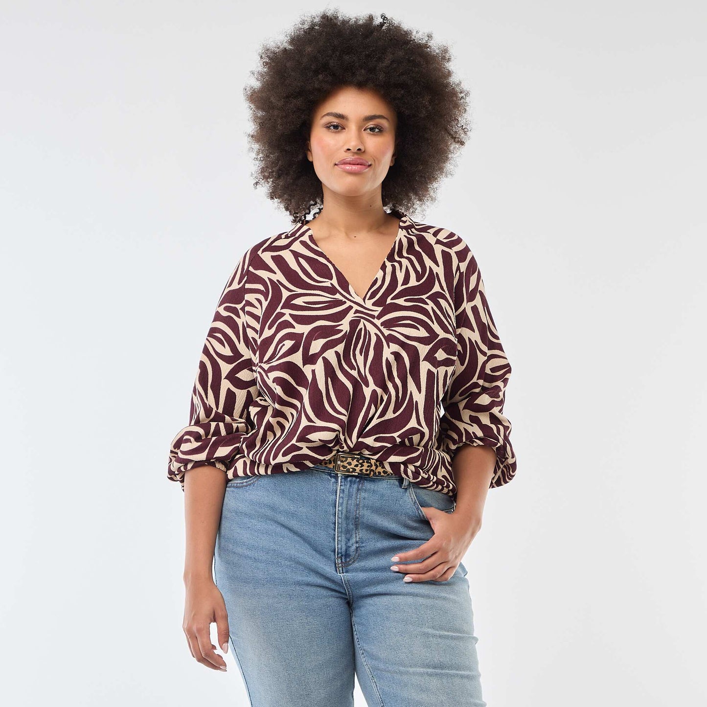 V-Neck Blouse with Allover Print RED